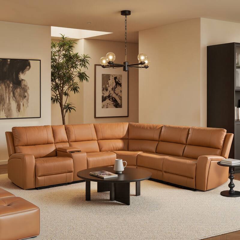 Melbourne 122" Modern Power Motion 6-Piece Reclining Corner Sectional with Cup Holders
