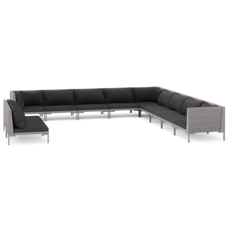 vidaXL Patio Lounge Set Outdoor Sectional Corner Sofa Poly Rattan Dark Grey - 27.6" x 27.6" x 24"