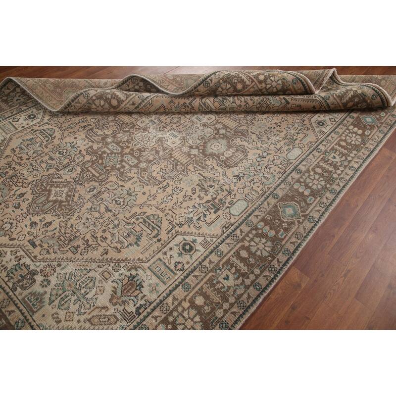 Hand Knotted Oriental 100% Wool Carpet Traditional Medallion Peach Tabriz Area Rug - 9' 9'' X 6' 5''