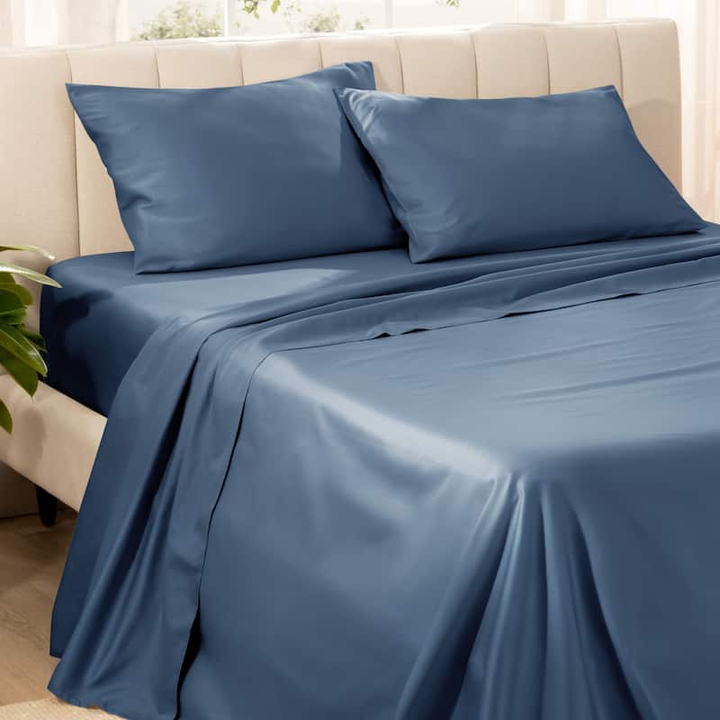 Bare Home Organic Cotton Sheet Set - Silky Smooth Sateen Weave - King - Bering Sea