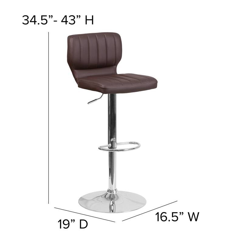 Contemporary Chrome Adjustable Bar Stool - 16.5"W x 19"D x 34.5" - 43"H