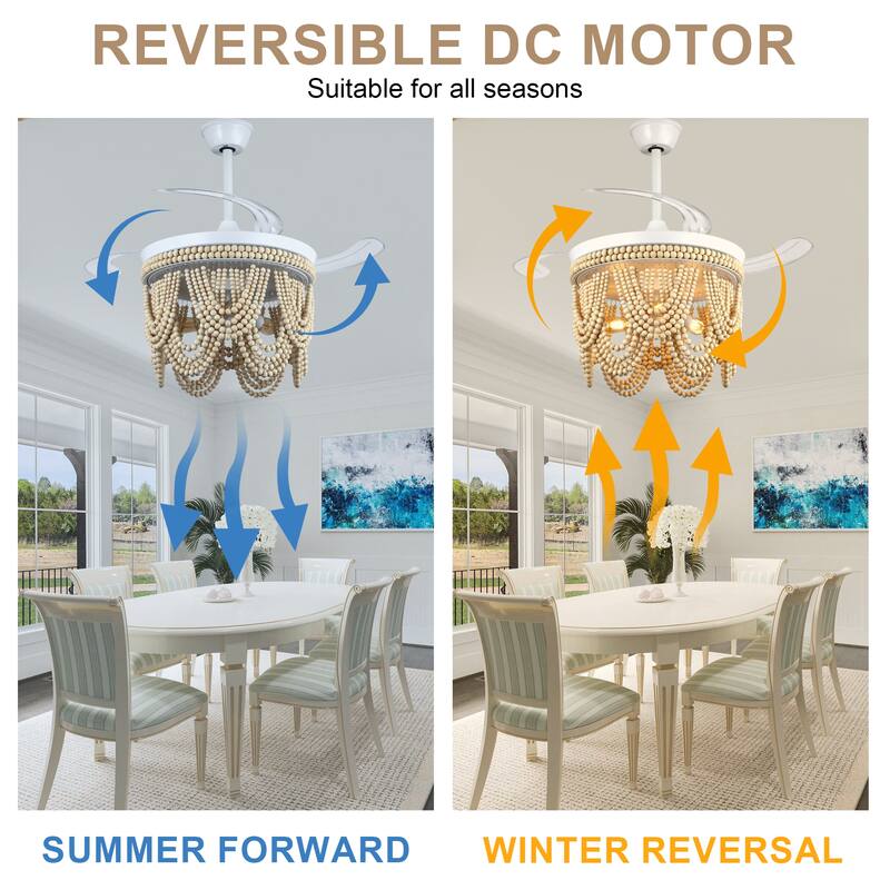 Bella Depot 42" Bohemian Retractable Ceiling Fan with Remote and Light 6-speed Reversible DC Motor