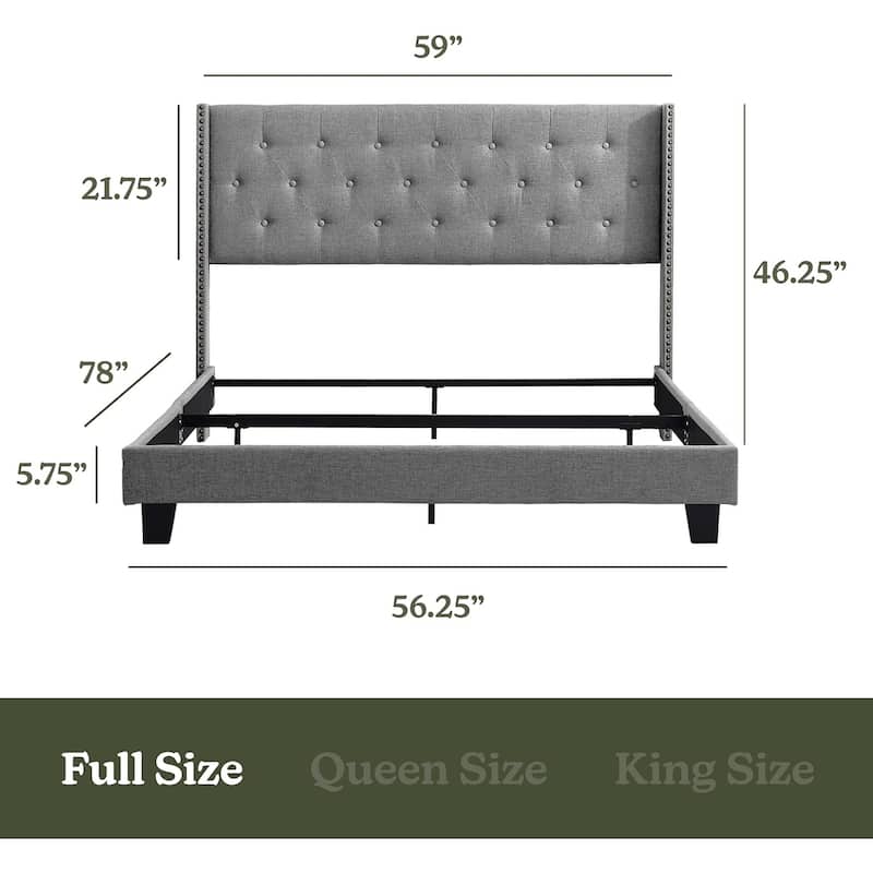Nestl Bed Frame with 12" Green Tea Graphite Memory Foam Mattress and Headboard Wingback