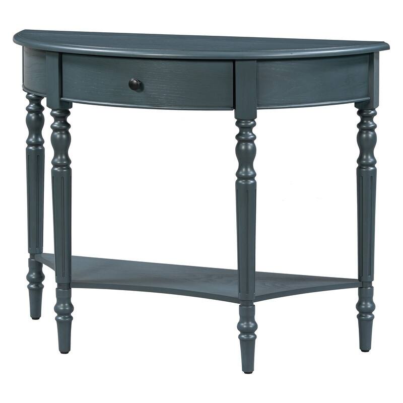 Farmhouse Half Moon Console Table with Drawer and Shelf for Entryway and Living Room Decor