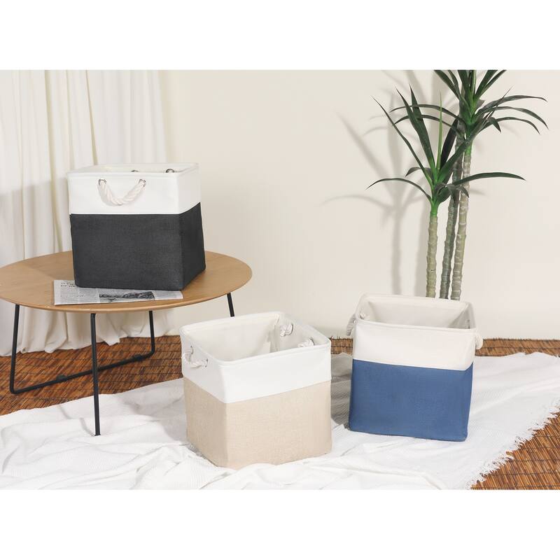 Square Fabric Collapsible Storage Basket Bin with Handle, Storage Cube for Shelves Closet Organizing Clothes Books - 13inch