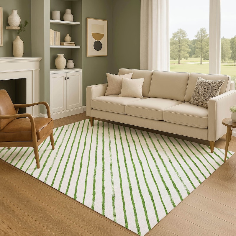 Premium Washable Super Soft Angle Stripe Mayfield Rug - Green - 8' x 10'