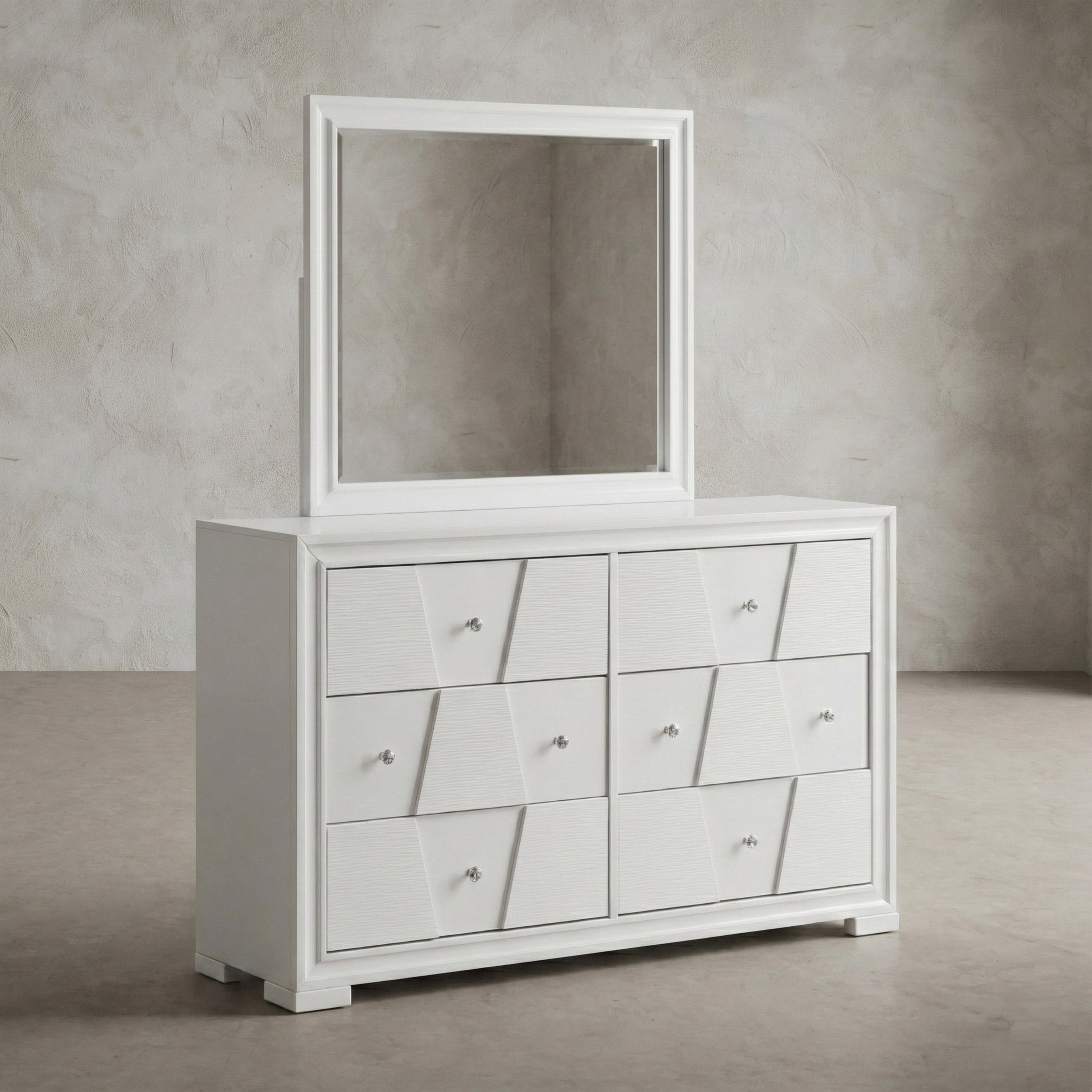 Furniture of America Watella Modern 2-Piece White Solid Wood 6-Drawer Dresser and Mirror Set