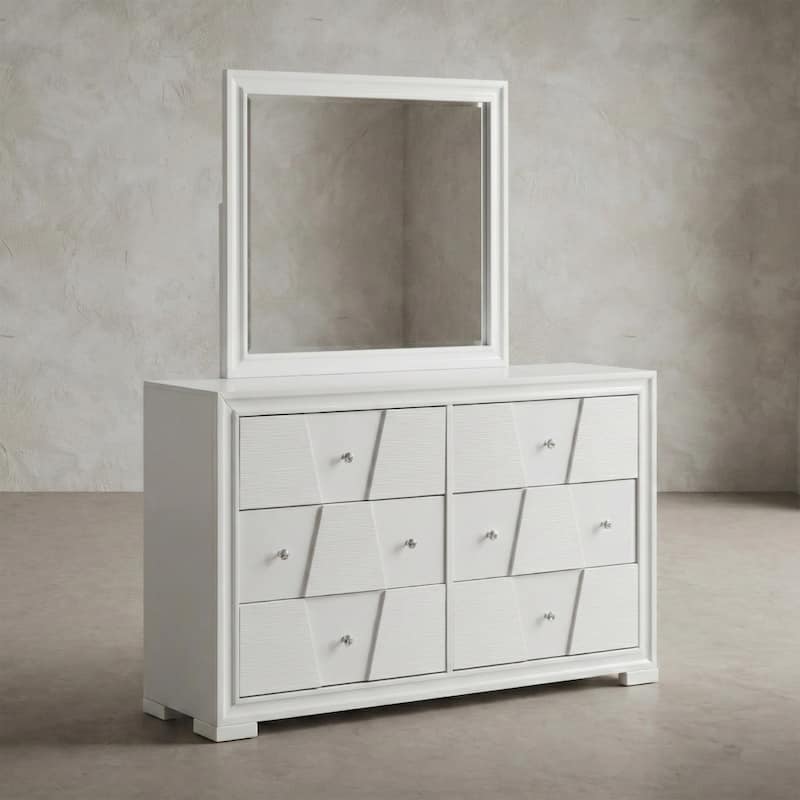 Furniture of America Watella Modern 2-Piece White Solid Wood 6-Drawer Dresser and Mirror Set - White