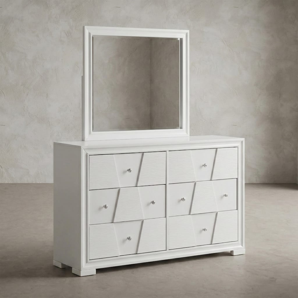Furniture of America Watella Modern 2-Piece White Solid Wood 6-Drawer Dresser and Mirror Set