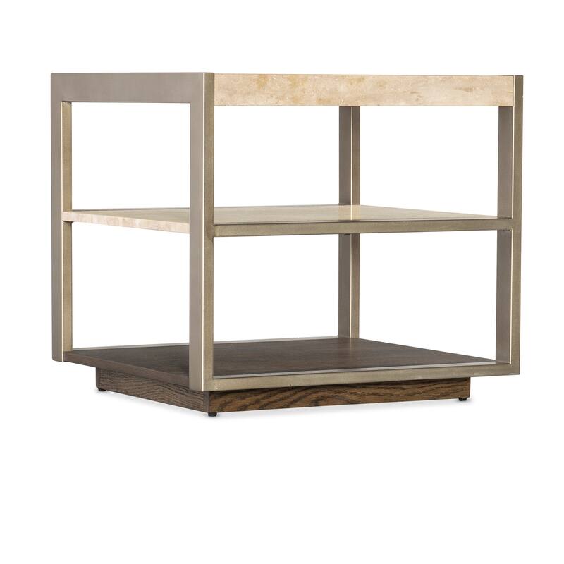 Hooker Furniture M11-80113-00 Hammon 24" Wide Square Marble Top Metal, - Medium Oak / Champagne / Marble