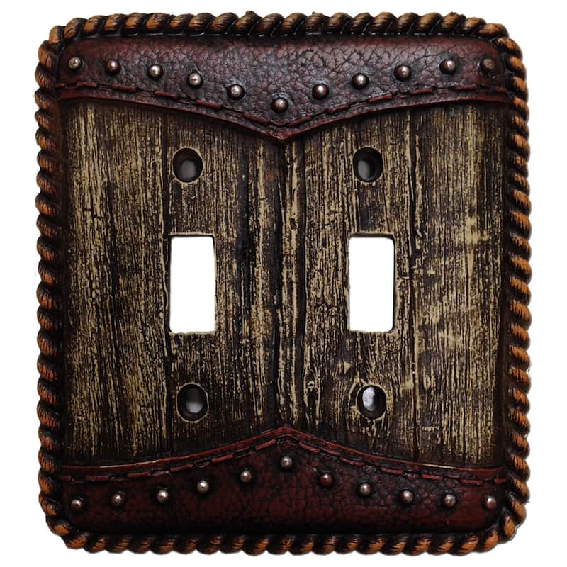 Paseo Road by HiEnd Accents Woodgrain Double Wall Switch Plate, 5 X 5, 1PC - Brown