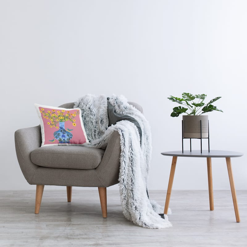 Stupell Ornate Vase with Daisies Decorative Printed Throw Pillow Design by Kay Widdowson