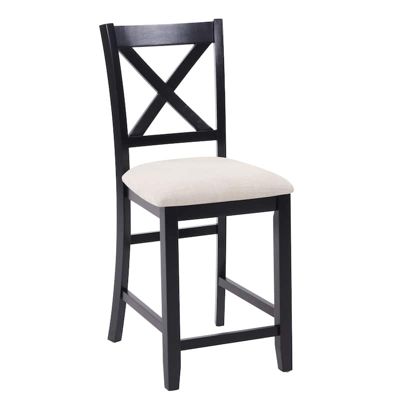 GDFStudio - Montara 5-Piece Farmhouse Wooden Square Counter Height Dining Table Set with 4 Upholstered Chairs