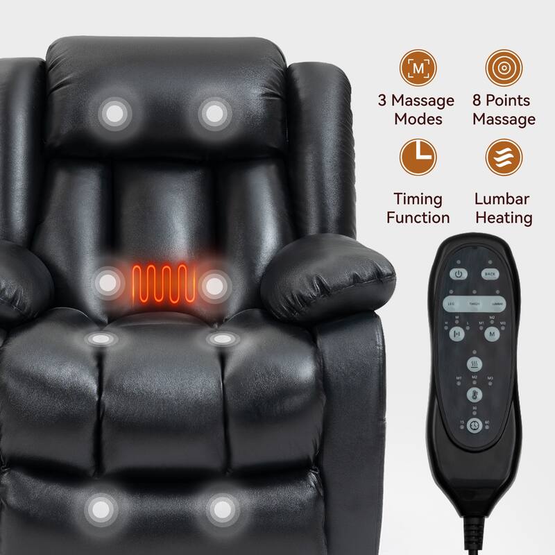 Brown Power Lift Recliner with Dual Motors, 8-Point Vibration Massage, and Heated Lumbar Support