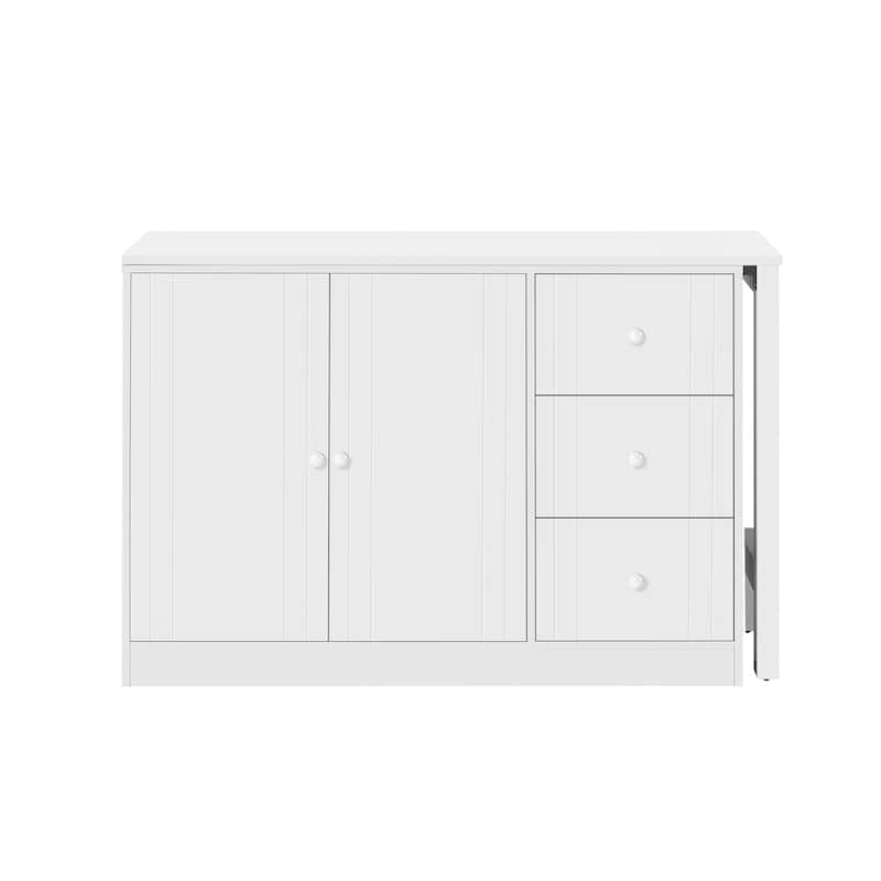 89.7" Wooden Sideboard with Extendable Table, 2 Doors & 3 Drawers Storage Cabinet for Living Room, Study, Kitchen