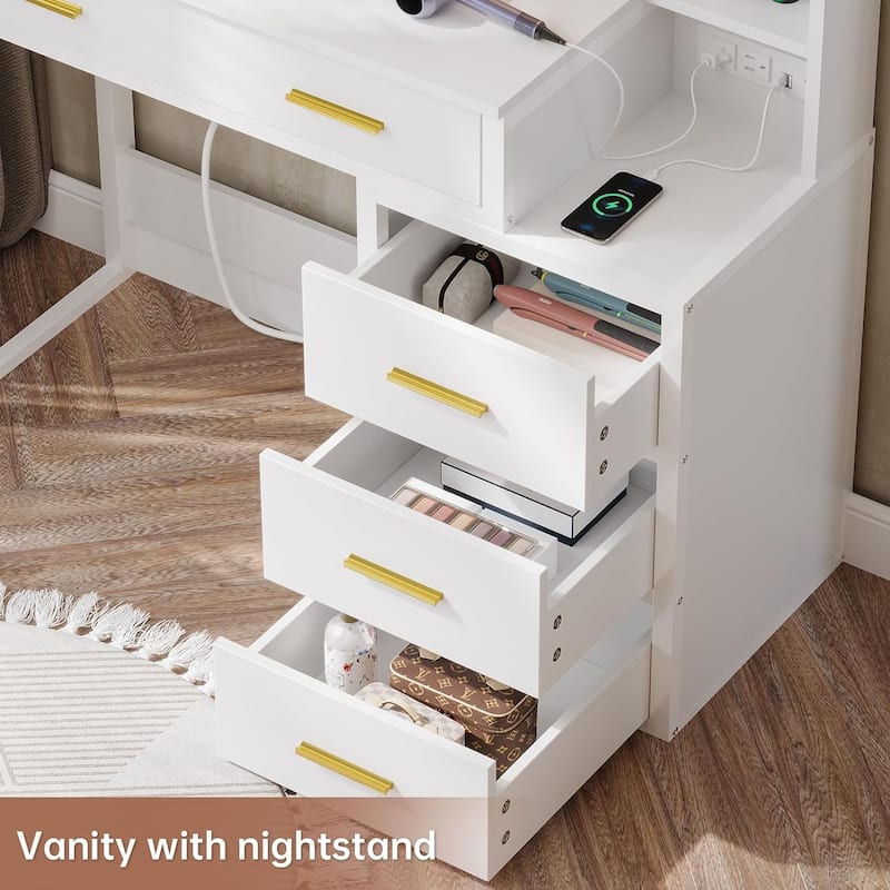 Makeup Vanity Desk 10 Light Bulbs Storage Shelves 5 Drawers