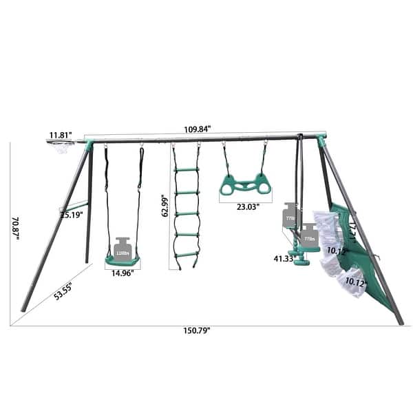 4 in 1 Outdoor Playground Large Children Metal Swing Set for Age 3 Up