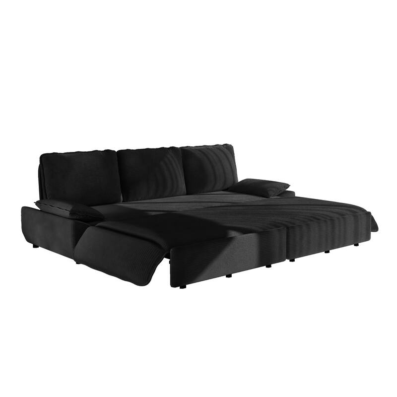 94.5" King Size Corduroy Sleeper Sofa with Pull-Out Bed, 3-in-1 Convertible Design