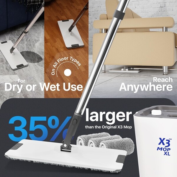 X3 Mop XL, Separates Dirty and Clean Water, 3-Chamber Design, Flat