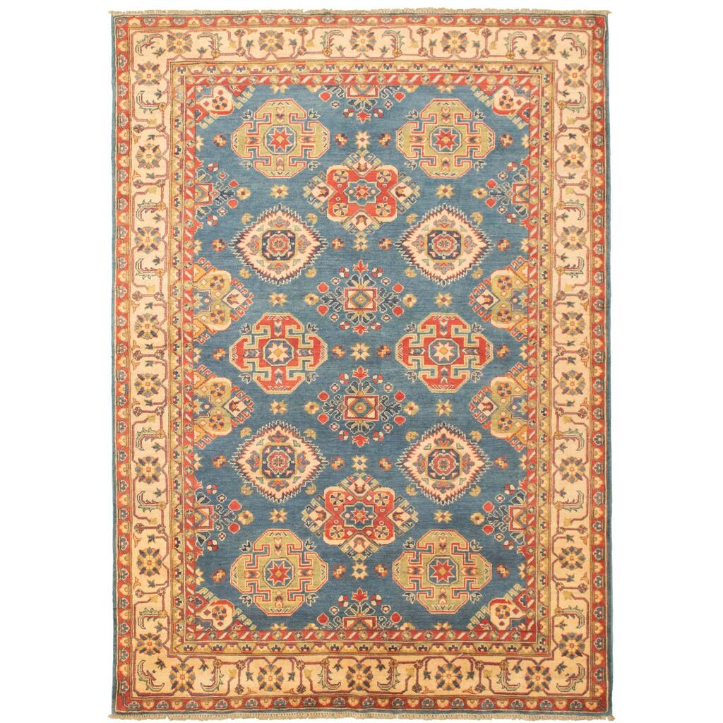 Hand-knotted Finest Gazni Denim Blue Wool Rug - 6'5" x 9'7"