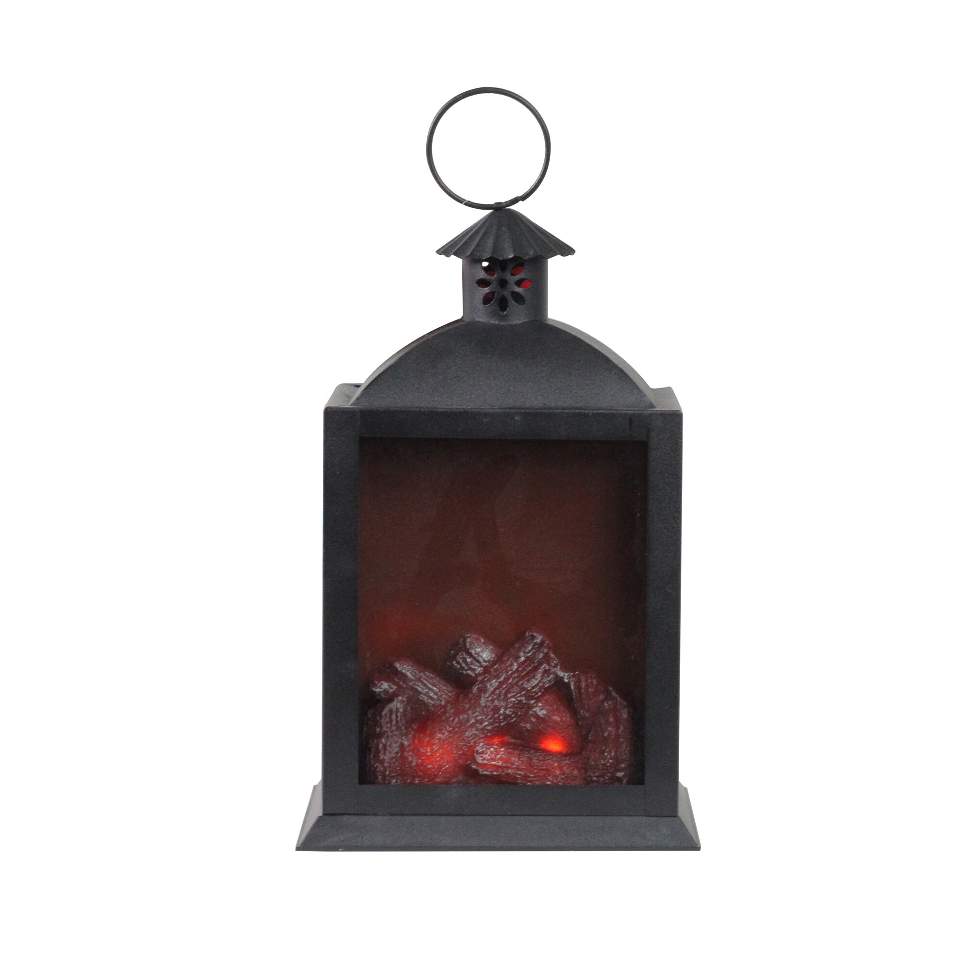 Shop 10 Led Lighted Black Chimney Lantern With Faux Fire