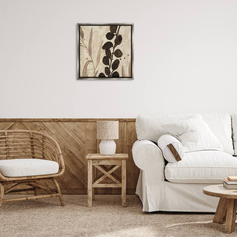 Stupell Asymmetrical Natural Leaves Framed Floater Canvas Wall Art Design By Krinlox