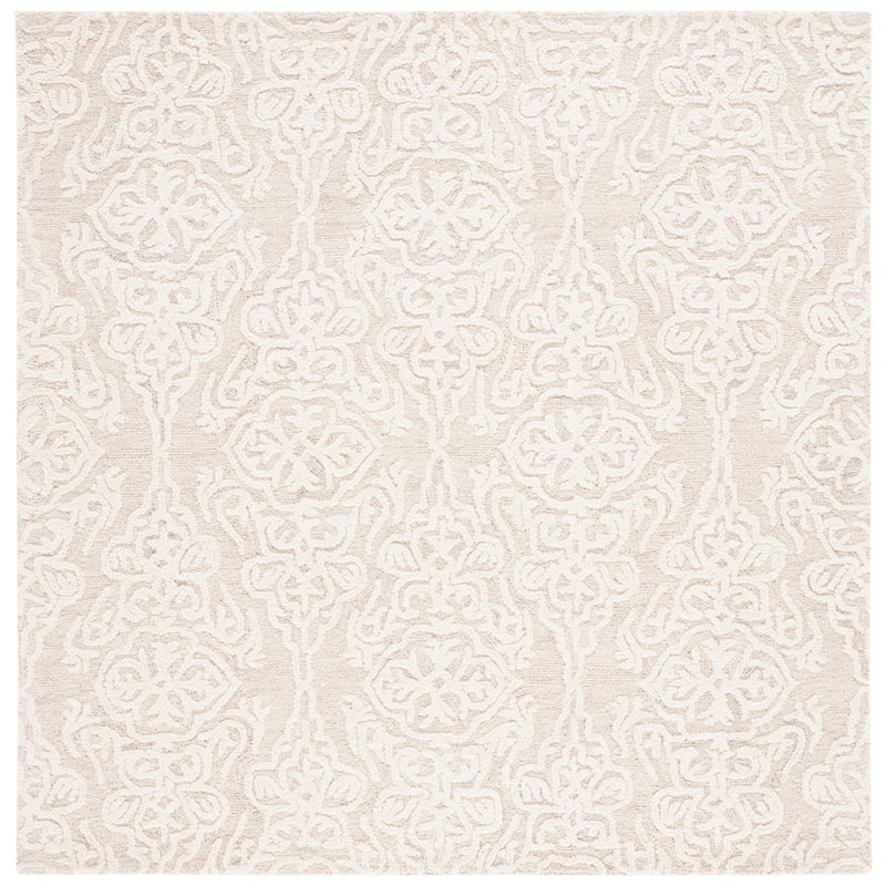 SAFAVIEH Handmade Blossom Cateluta Modern Floral Wool Rug - 4' Square - Beige/Ivory
