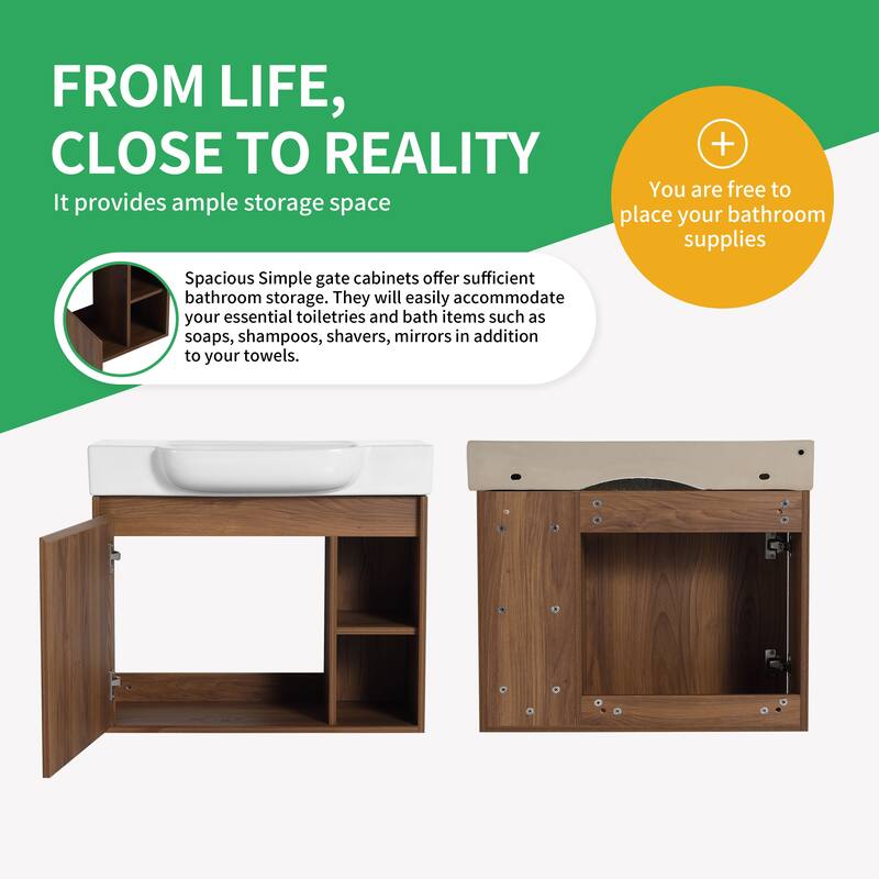 BNK 24"/28" Single Sink Floating Bathroom Vanity with Soft Close Door and Shelf