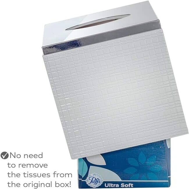 Creative Scents Estella White Tissue Box Cover Square - White /Silver
