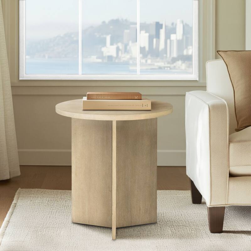 Roomfitters Sadie Accent Table, Round Wood Side Table with Sculptural Base for Living Room or Bedroom