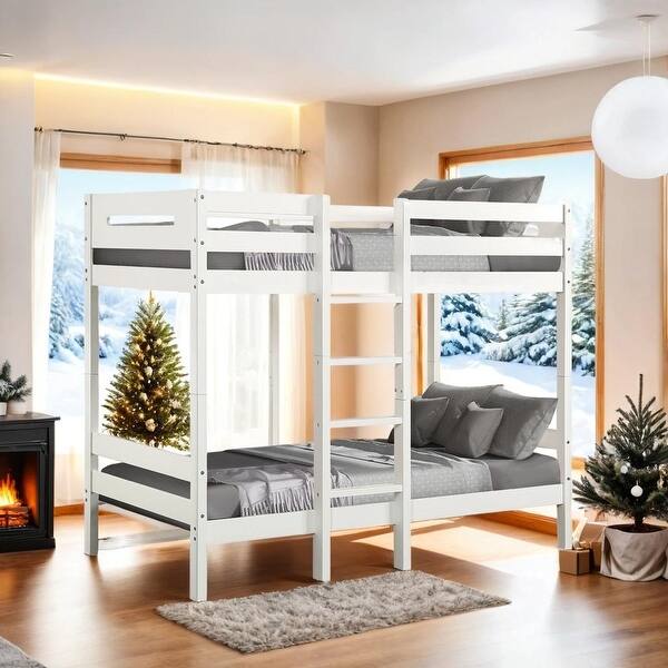 slide 2 of 13, Twin over Twin Bunk Bed with Ladder, White