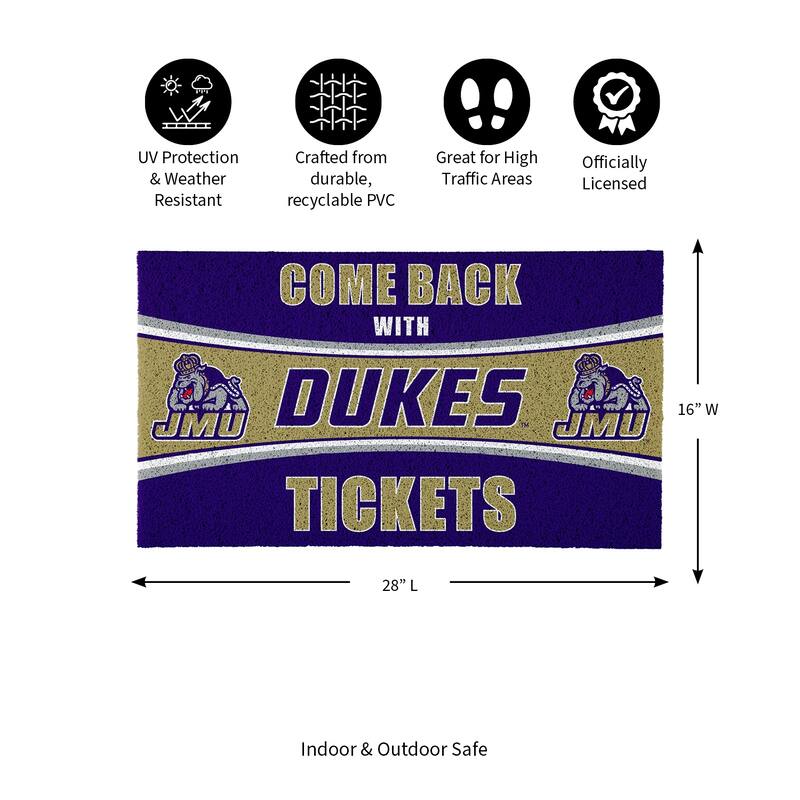 James Madison University 28 in. x 16 in. PVC "Come Back With Tickets" Trapper Door Mat