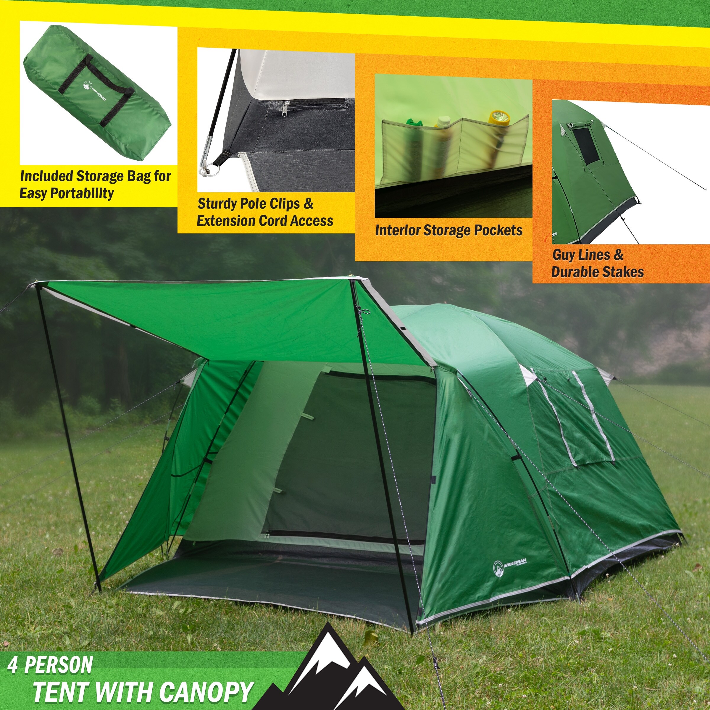 4 Person Camping Tent - Water-Resistant Outdoor Shelter with