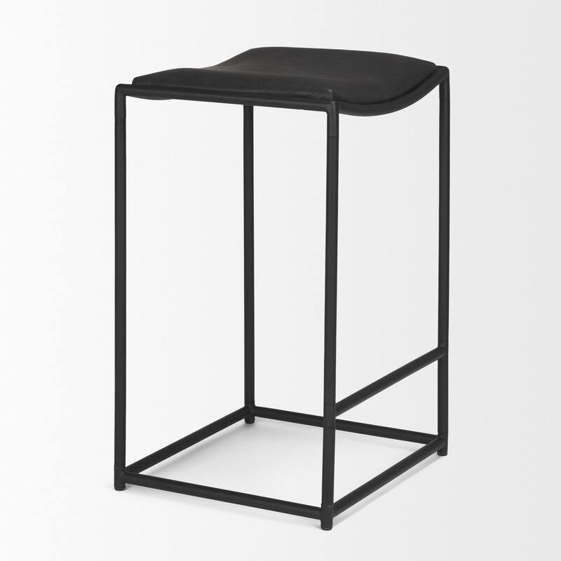 Taniel Black Leather w/ Black Metal Counter Stool - 18.0L x 16.0W x 27.8H