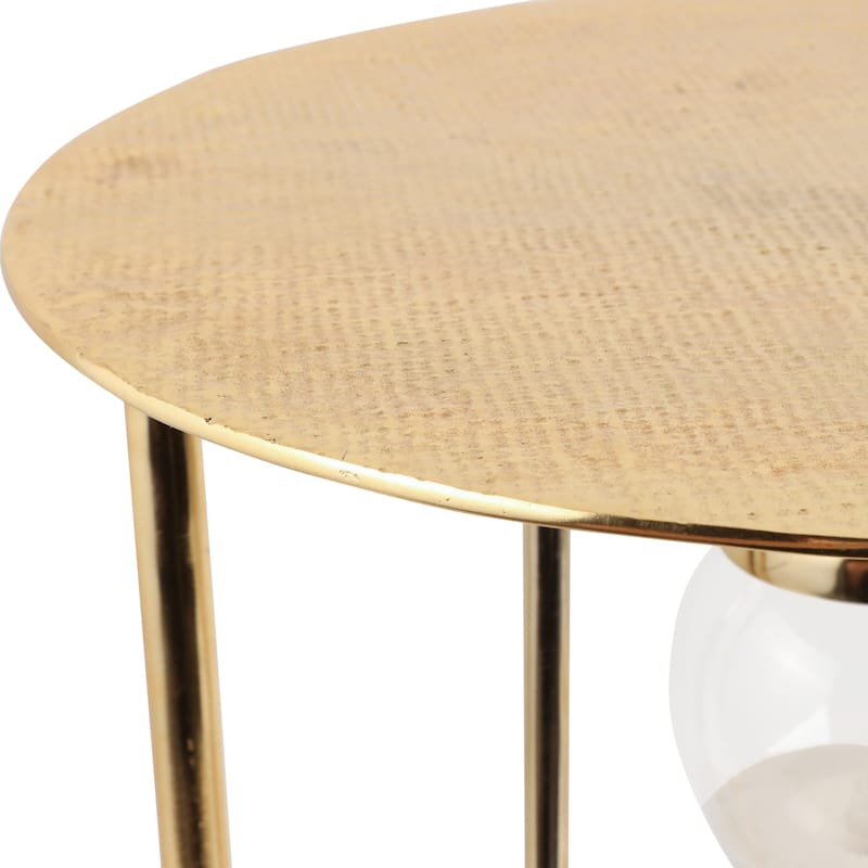 Metal Glass Accent Side Table Hourglass Base Round Design Home Decor - 16" x 16" x 23"