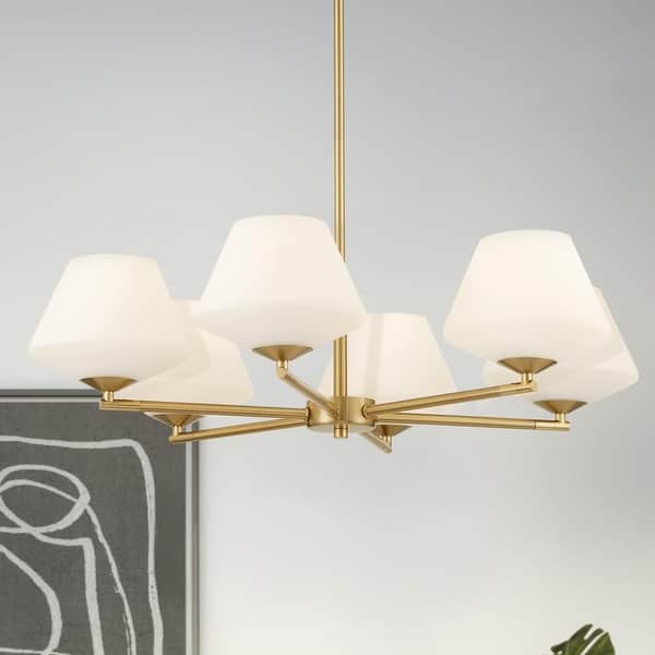 slide 2 of 8, Hunter Celestial Valley 6-Light Chandelier - Contemporary, Transitional Alturas Gold