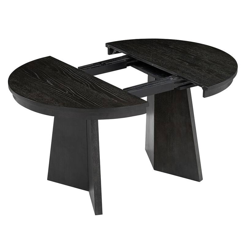 5 PCS Retro Functional Extendable Dining Set for 4 with 4 Upholstered Chairs with Rattan Backrests