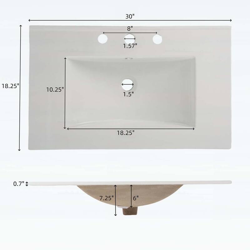 30 Inch Freestanding Bathroom Vanity with Ceramic Sink,Full-Extension Drawers,and Fluted Design