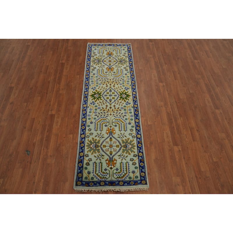 Hand Knotted Oriental 100% Wool Carpet Traditional All-Over Green Ziegler Runner Rug - 7' 11'' X 2' 6''