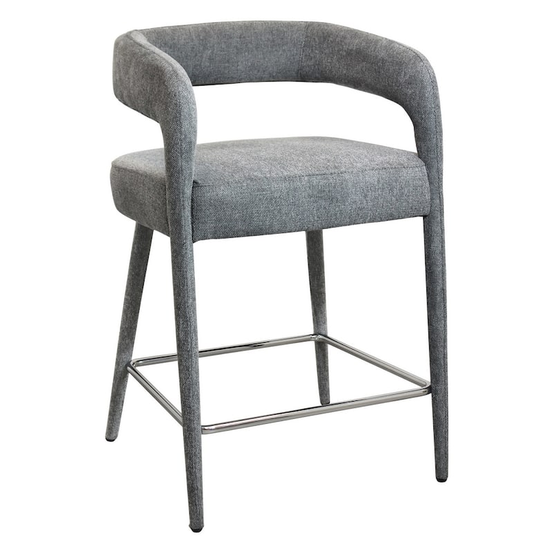 Modern Counter Height Bar Stool with Arms 25-Inch Low Back Upholstered Fabric Seat Metal Frame - 22" x 21" x 35"