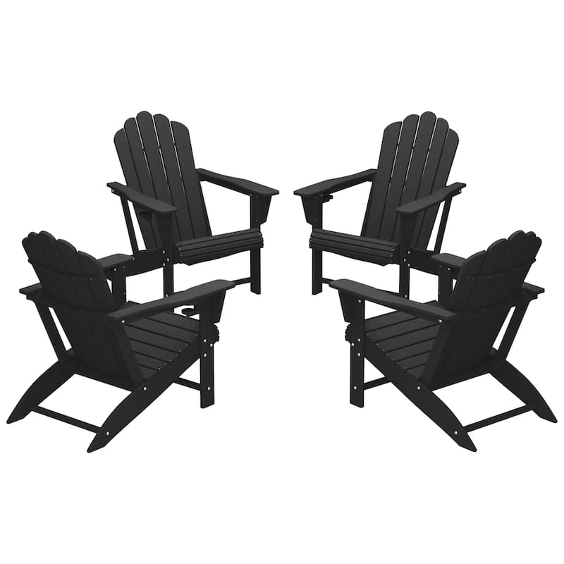 Aderson Outdoor Poly Adirondack Chairs with Cupholders (Set of 4) - Black