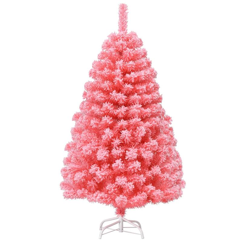 4.5 Feet Pink Christmas Tree with Snow Flocked PVC Tips and Metal Stand - 4.5 Foot