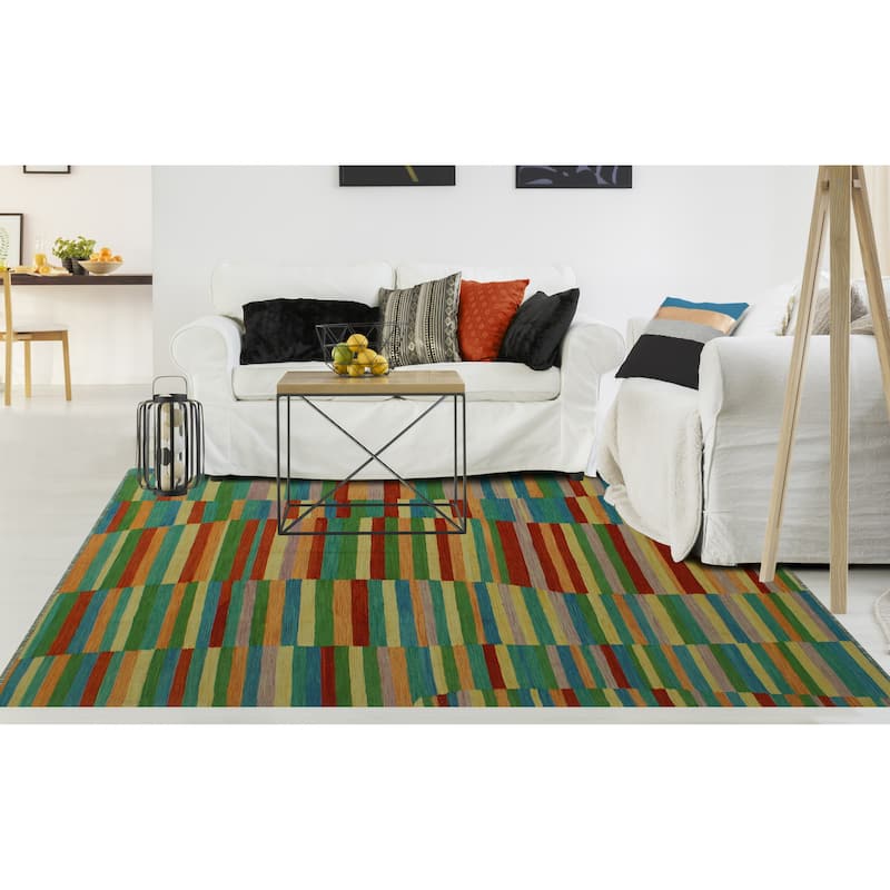 Hand-Woven Winchester Kilim Sabroo Rust/Blue Rug - 6'5" x 9'7"