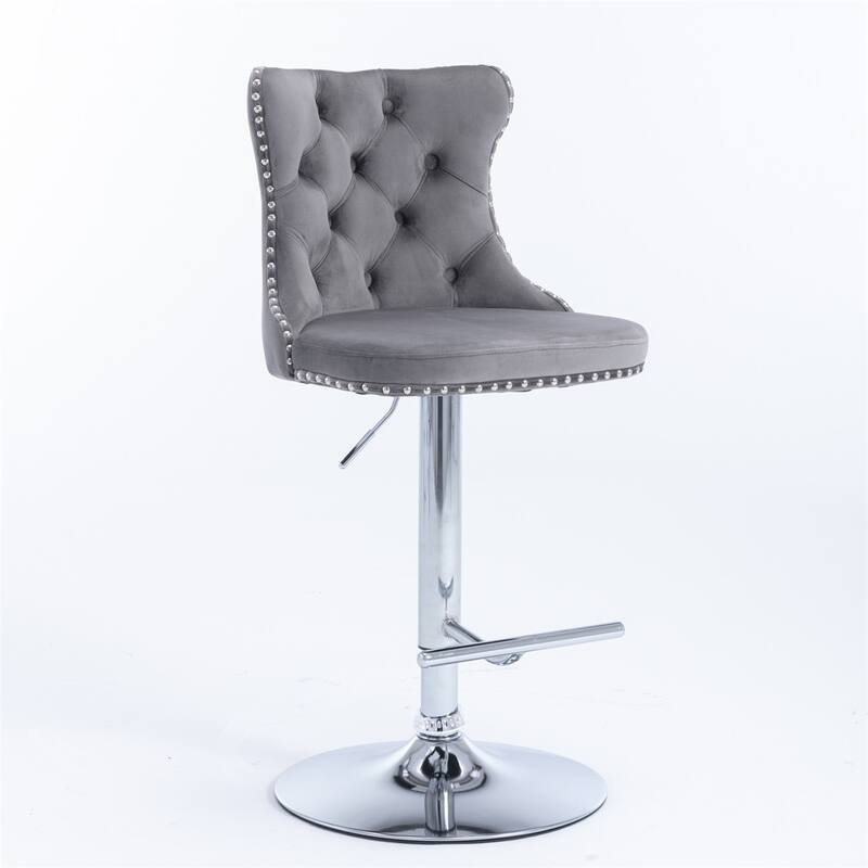 2 Piece Adjustable Swivel Velvet Upholstered Barstool with Chrome Base