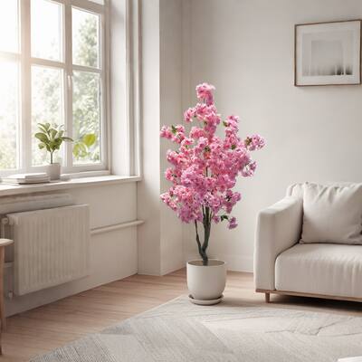 Decorative Faux Artificial Cherry Blossom Silk Tree in Pot for Home Decor