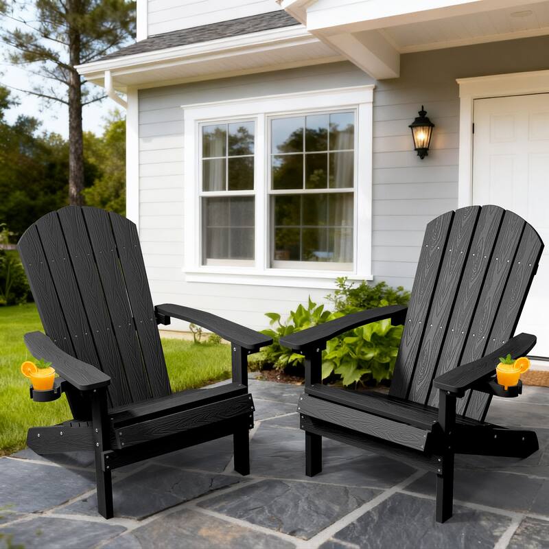 WINSOON All Weather HIPS Outdoor Plastic Adirondack Chairs Set of 2 - Black