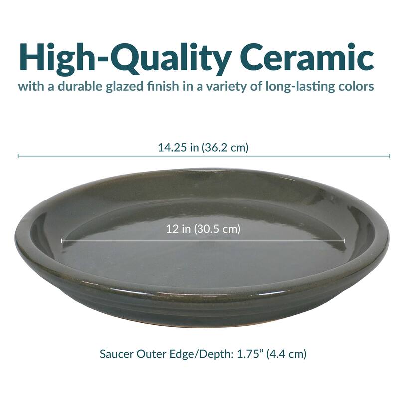 Sunnydaze Set of 2 Glazed Ceramic Planter Saucers - 12"
