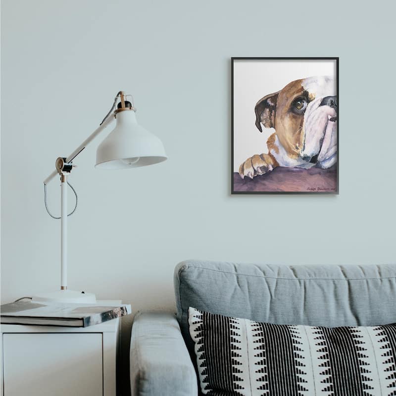 Stupell Curious English Bulldog Gaze Pet Dog Portrait Framed Wall Art
