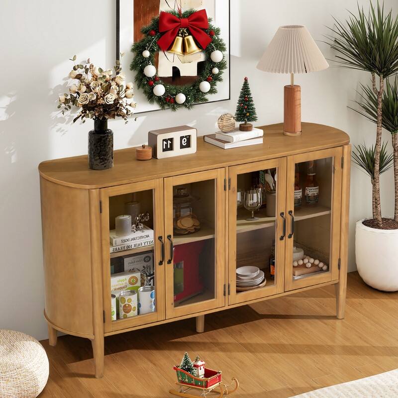 58" Sideboard with 4 Glass Doors for Living Room and Dining Room Organization