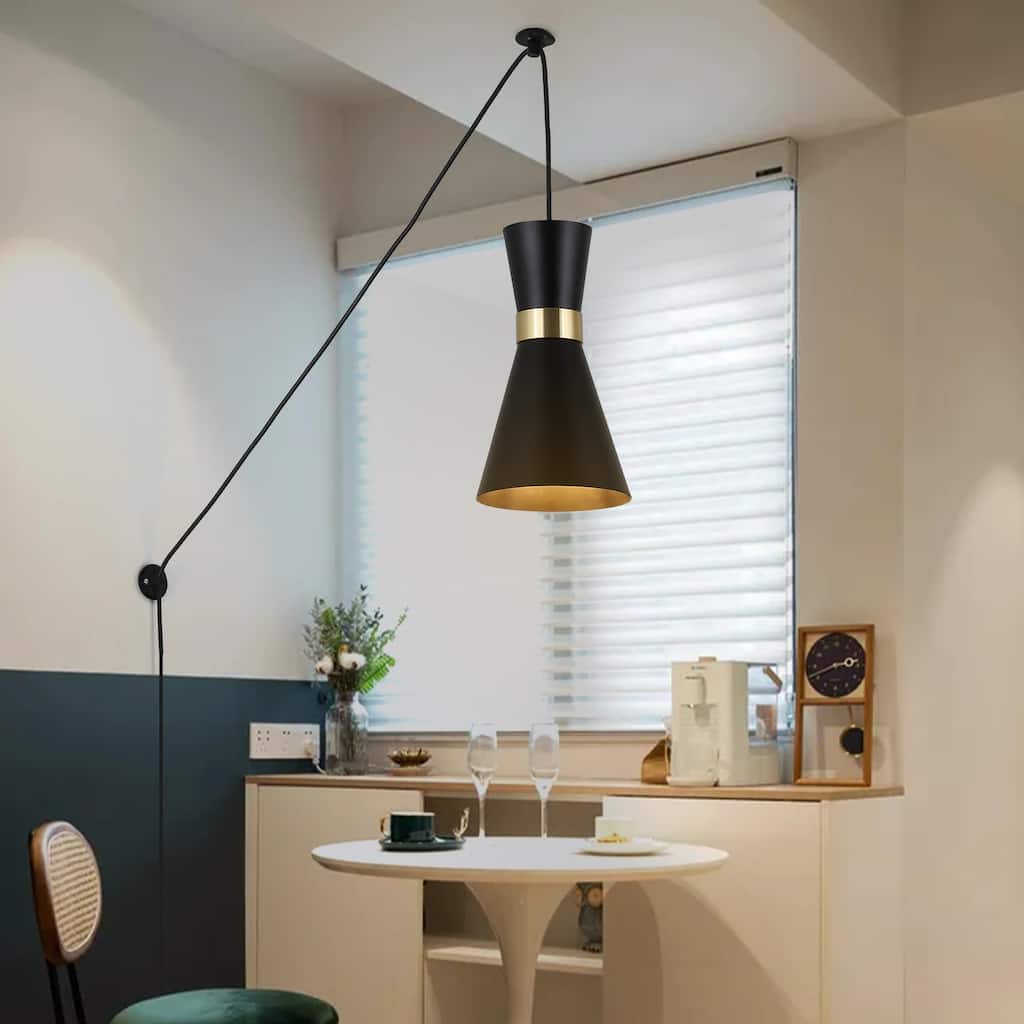 Modern Industrial Gold Black Rustic Pendant Light Adjustable Plug in Cord Retro Metal Chandelier Wall Sconce for Living Room